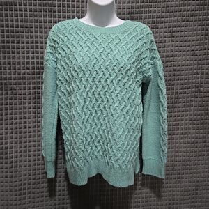 Baby Blue Fisherman CableKnit Sweater SzS Cozy Soft Coastal Grandma Preppy VTG